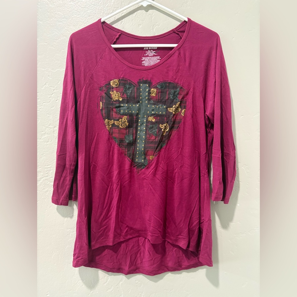 Joe Boxer Purple Pink Cross Designed Long Sleeve Top